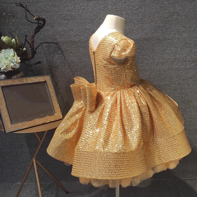 Elegant Baby Girl Gold Sequin Dress Toddler First Communion Princess Dress - Image 6