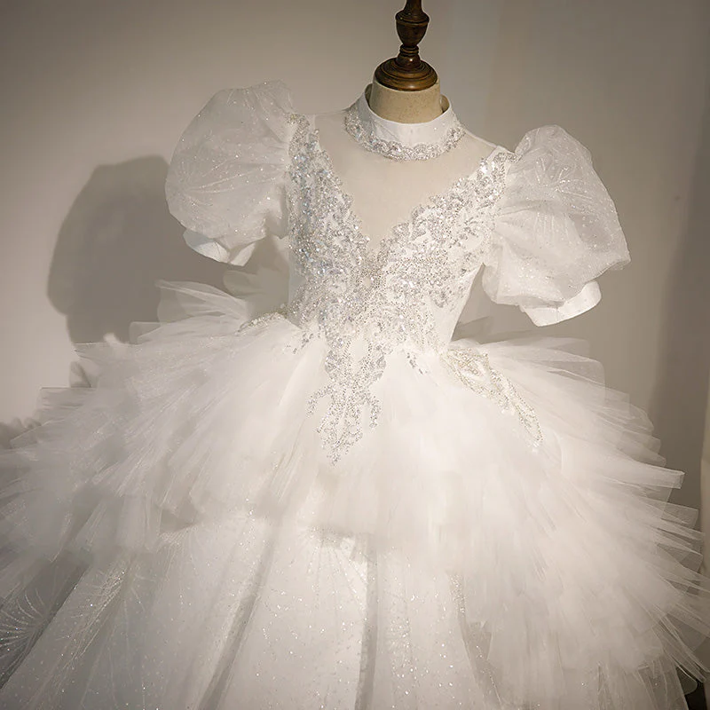 Children First Communion Dress Flower Girl White Elegant Pageant Wedding Puffy Princess Dress - Image 4
