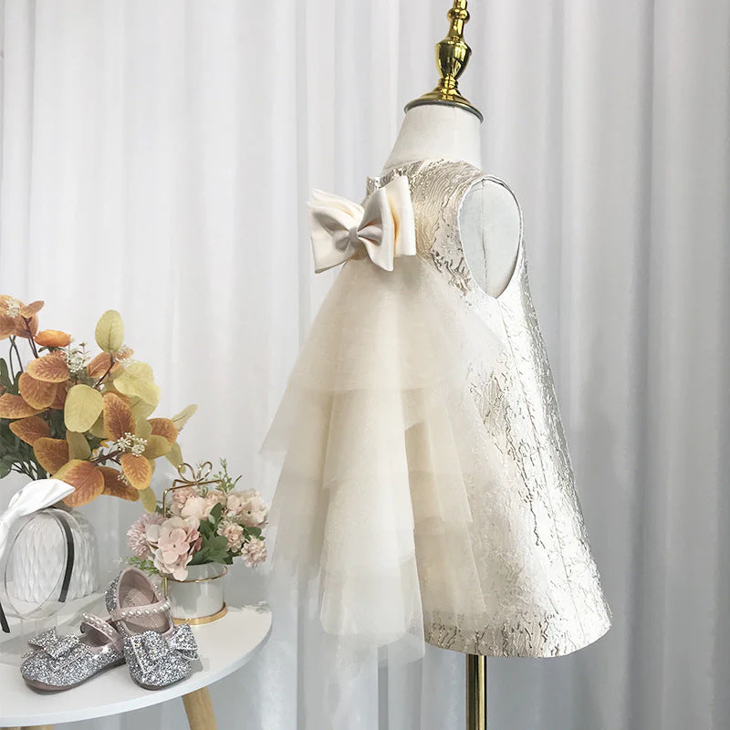 Elegant Baby Girls Champagne Sequin First Communion Dress Toddler New Year Mesh Princess Dress - Image 3