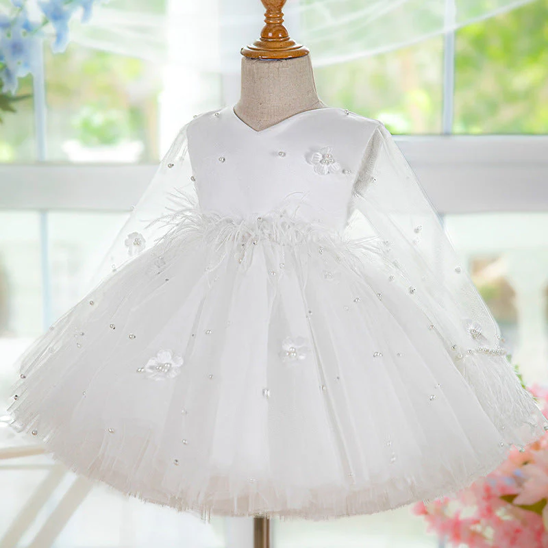 Elegant Baby White Mesh First Communion Dress Toddler Christening Dress - Image 3