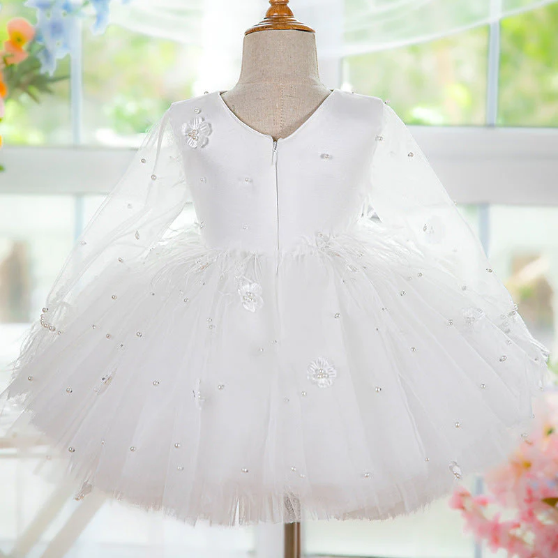 Elegant Baby White Mesh First Communion Dress Toddler Christening Dress - Image 4