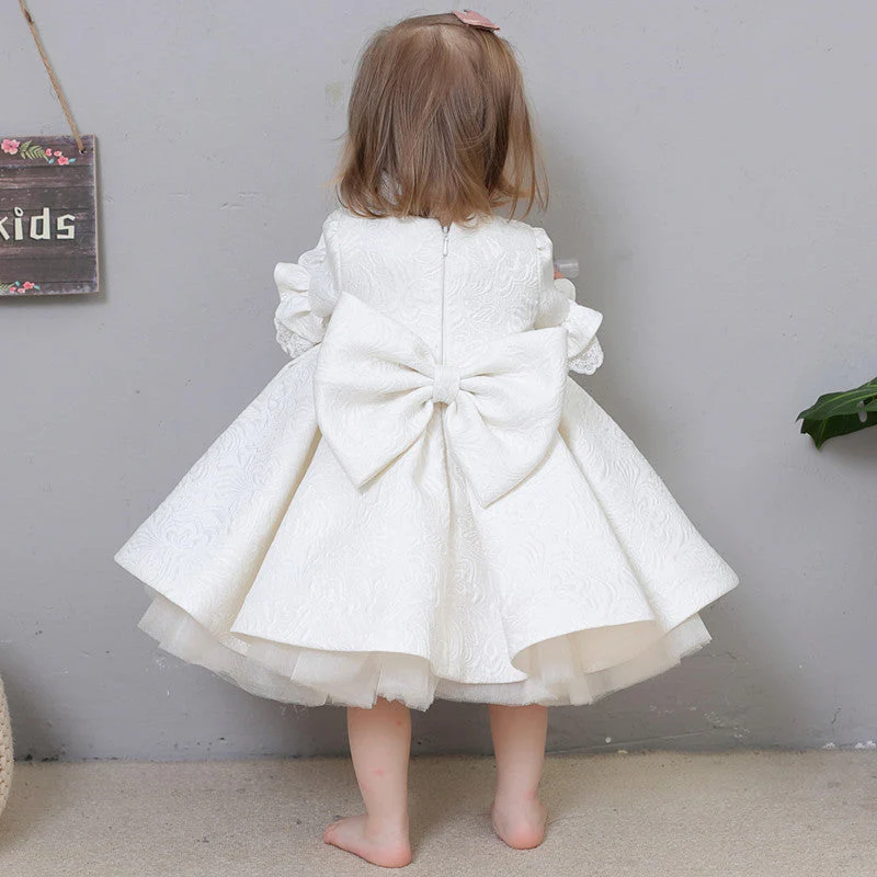 Flower Girl Dress Toddler Communion Formal White Bow Lace Baby Baptism Dress - Image 4