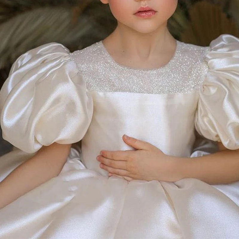 First Communion Dress Girl Pageant Formal Dress Puff Sleeves Puffy Sequined Princess Dress - Image 2