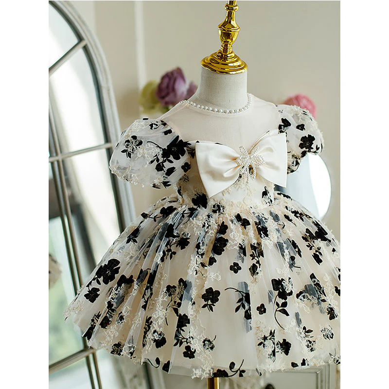 Toddler Prom Dress Little Girl Princess Bow Printed Fluffy Communion Party Dress - Image 3