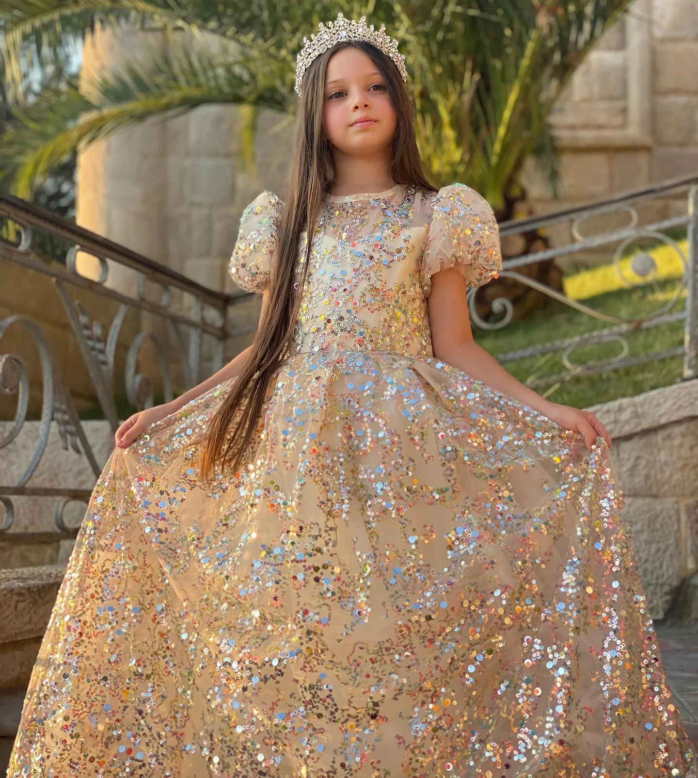 First Communion Dress Girl Pageant Princess Dress Dress Baby Girl Summer Gorgeous Puff Sleeve Sequin Formal Dress - Image 7