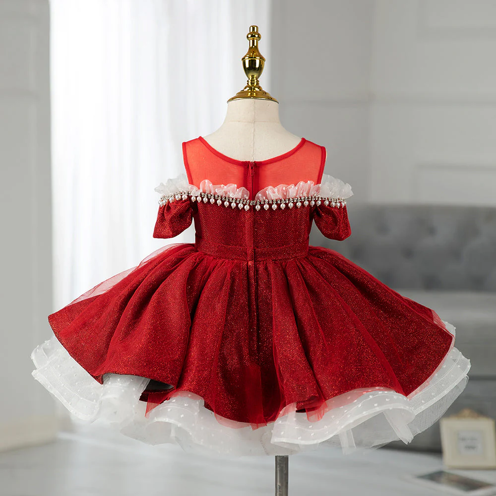 Girl First Communion Dress Toddler Pageant Party Dress Red Beaded Princess Dress - Image 3