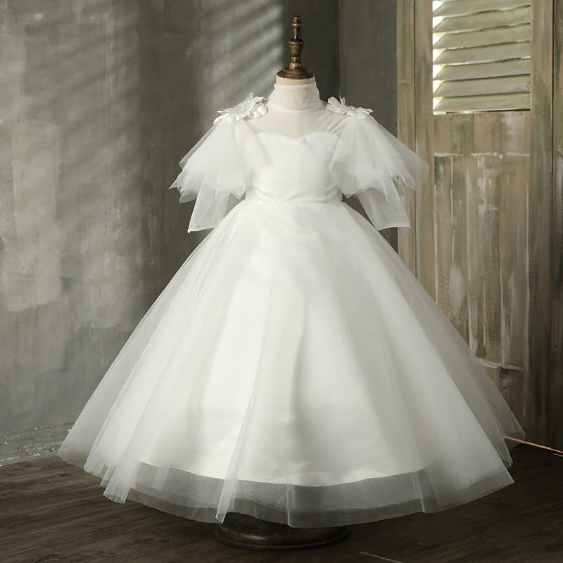 Little Girl First Communion Dress Girl Princess Dress White Puffy Baptism Communion Dress - Image 5