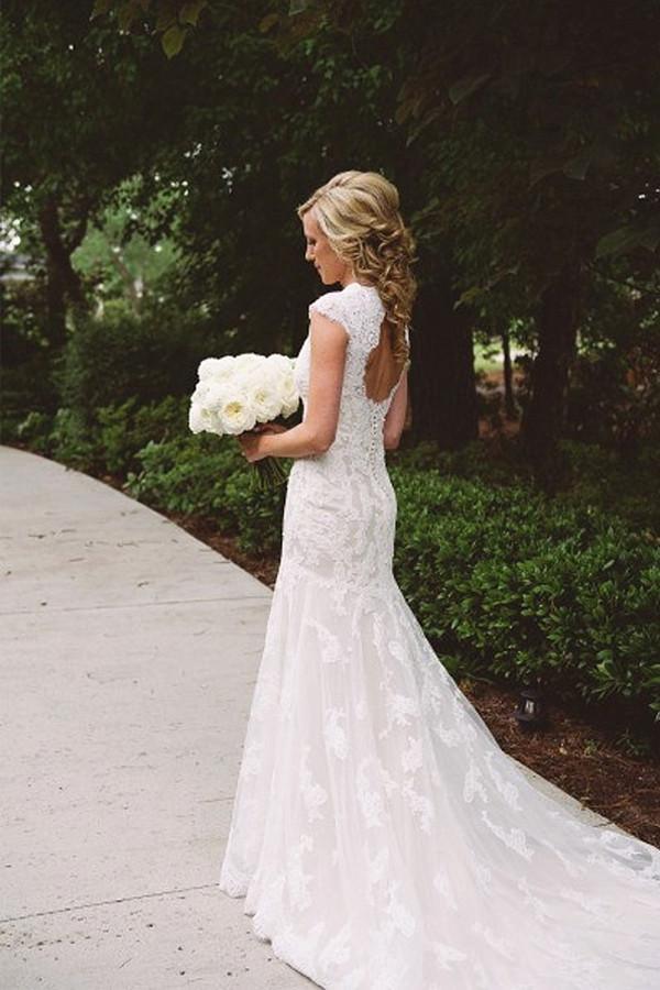 Elegant Lace Appliques Wedding Dress With Zipper Button WD048 - Image 2