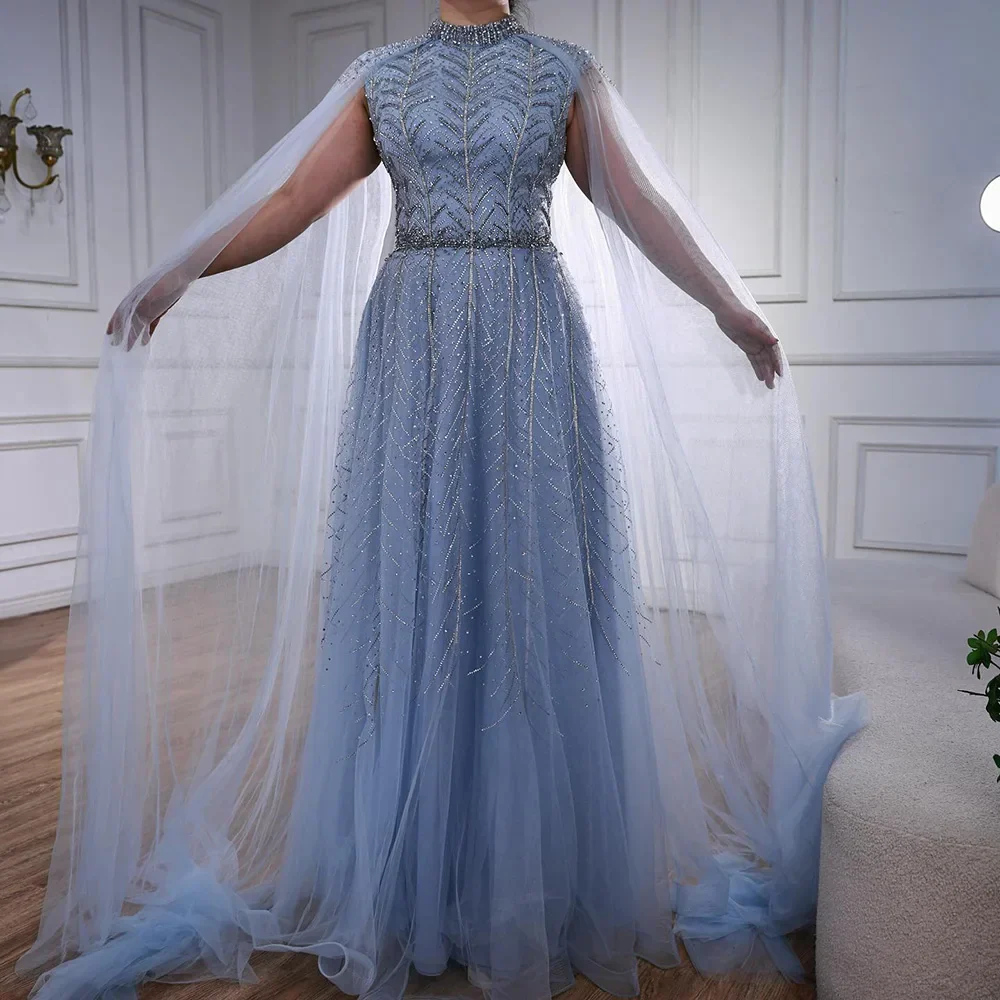 Luxury Elegant Pink Beaded Evening Dress with Cape LA73033 - Image 6