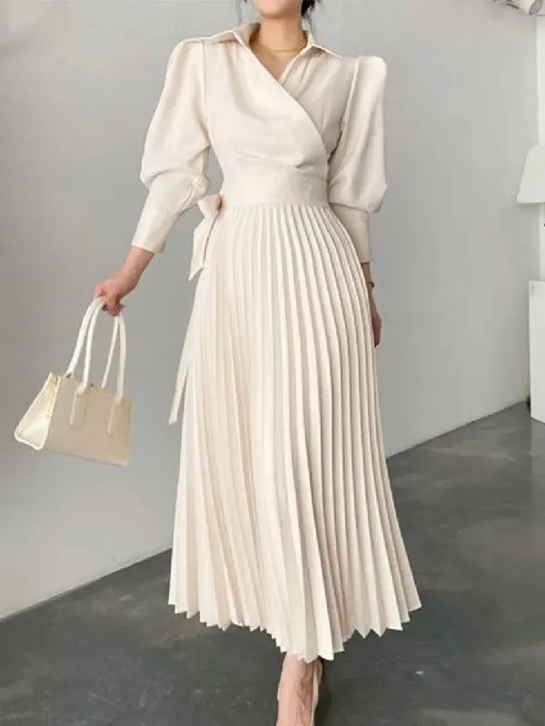 Elegant Pleated Asymmetric Solid Color Lapel Prom Dress - Image 2