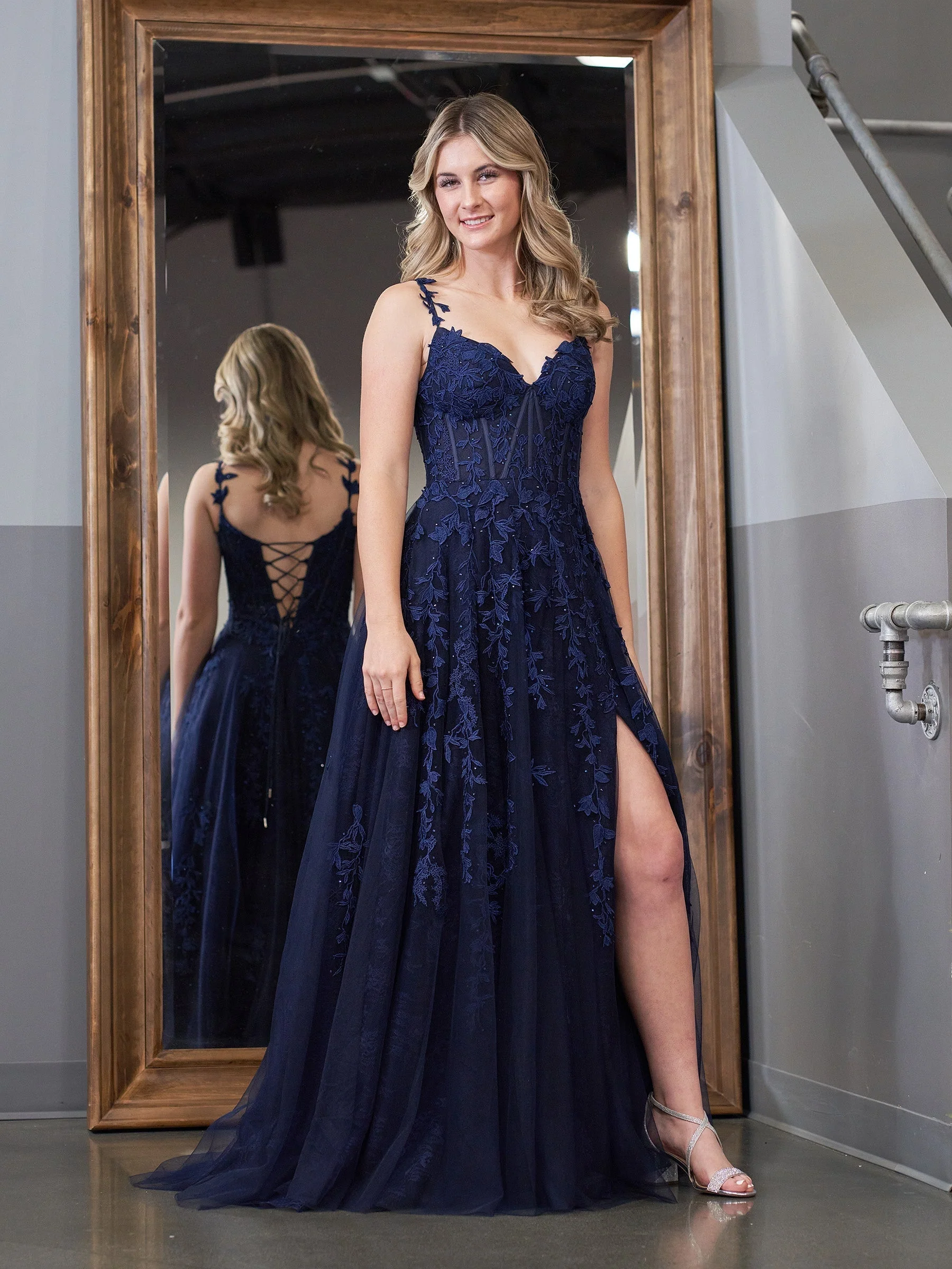 A-line Sweetheart Lace Tulle Prom Dress with Slit