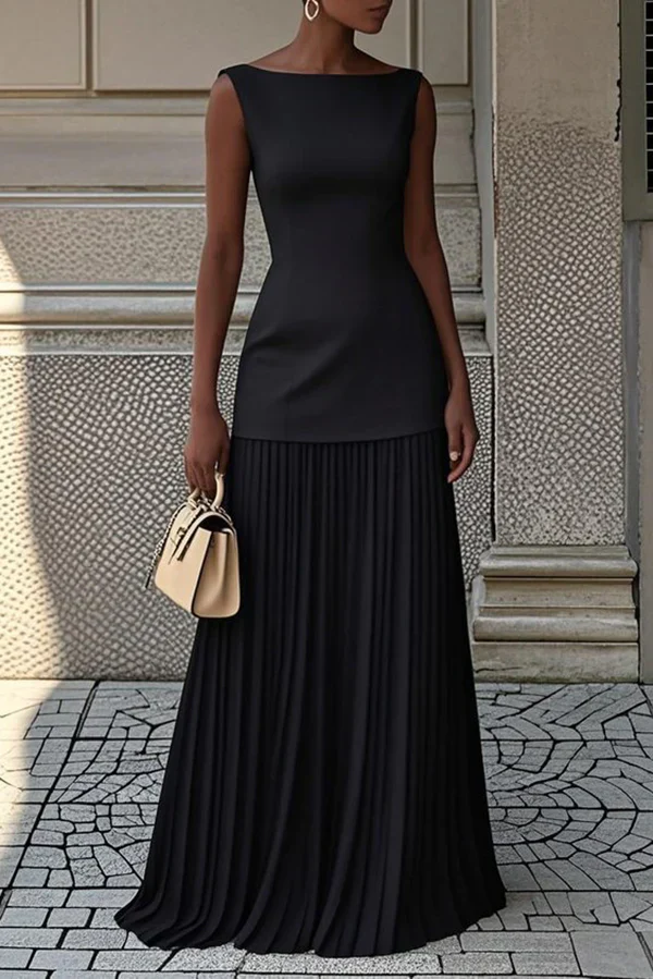 Elegant Solid Color Sleeveless Pleated Maxi Dress Prom Dresses - Image 2