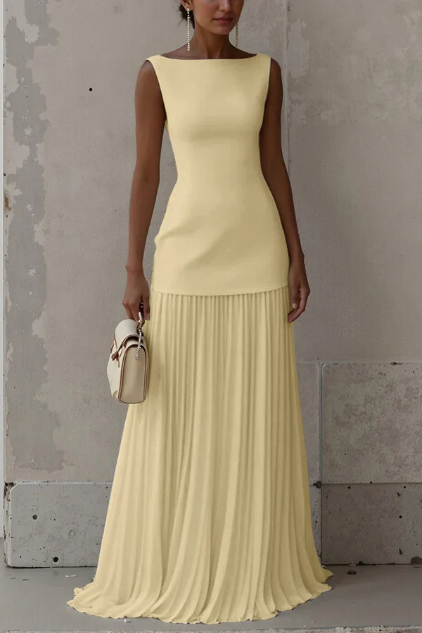 Elegant Solid Color Sleeveless Pleated Maxi Dress Prom Dresses - Image 5