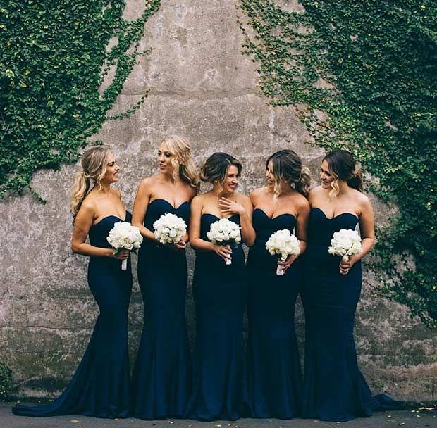 Elegant Sweet Heart Navy Mermaid Long Bridesmaid Dresses - Image 2