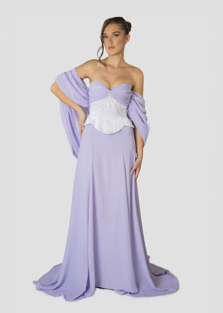 Elegant tube top Backless Lavender and Pearls Beaded Set Prom Dresses