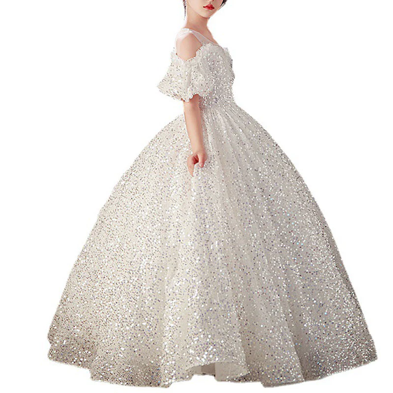 First Communion Dress Girls Princess Dress Summer White Strapless Pageant Dress - Image 5