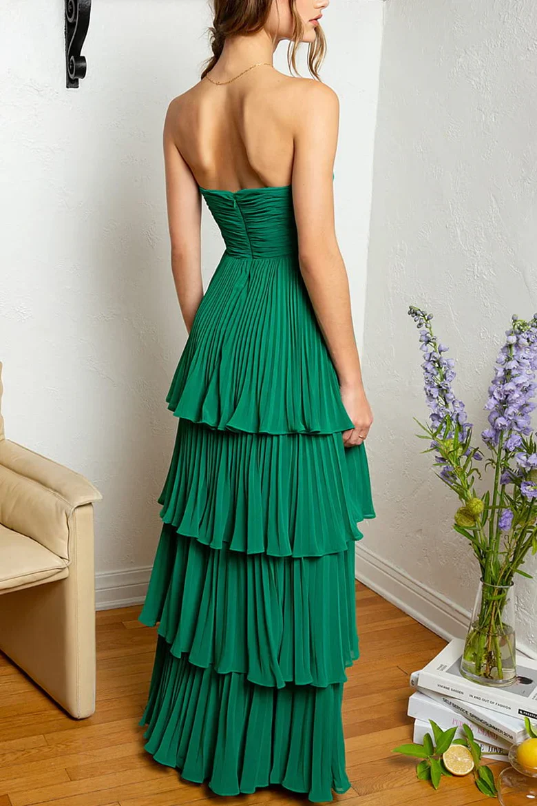 Emerald Green Strapless Multi-Layer Long Formal Dress - Image 2