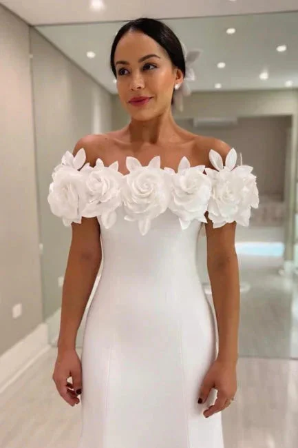 Fabulous Mermaid Satin Off-The-Shoulder Sleeveless White Wedding Dress - Image 2