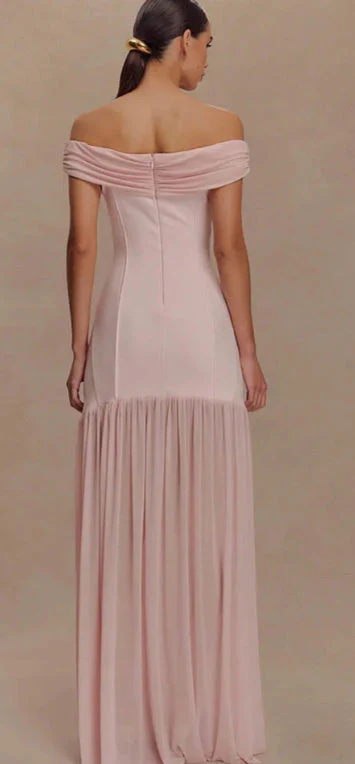 Fashion Off the Shoulder Ruched/Pleats Floor-Length Prom Dress - Image 6