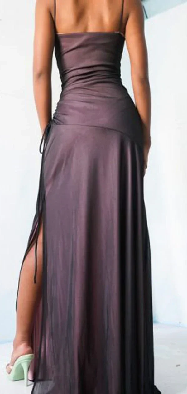 Flare Square Neck Purple Black and Pink Prom Dress - Image 2