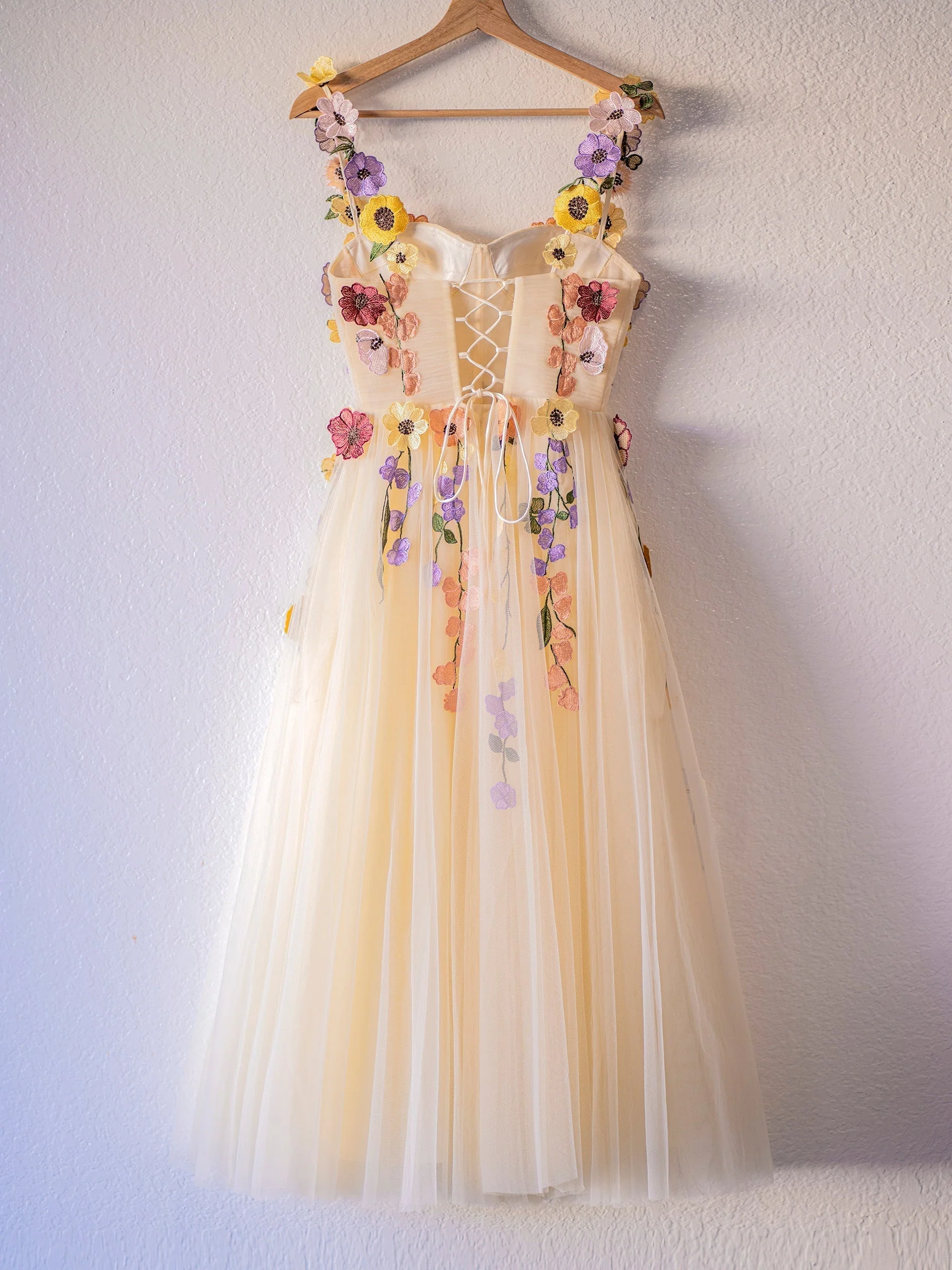 Flower Tulle Tea Length Prom Dresses - Image 3