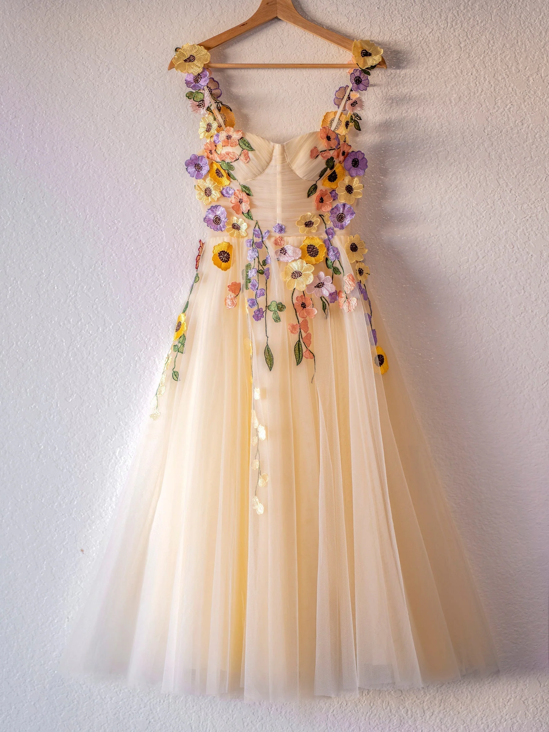 Flower Tulle Tea Length Prom Dresses - Image 5