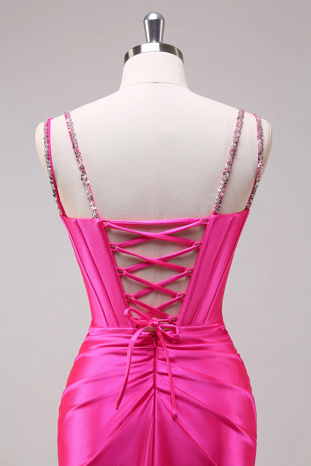 Mermaid Satin Spaghetti Straps Long Corset Prom Dress with Beading - Image 10
