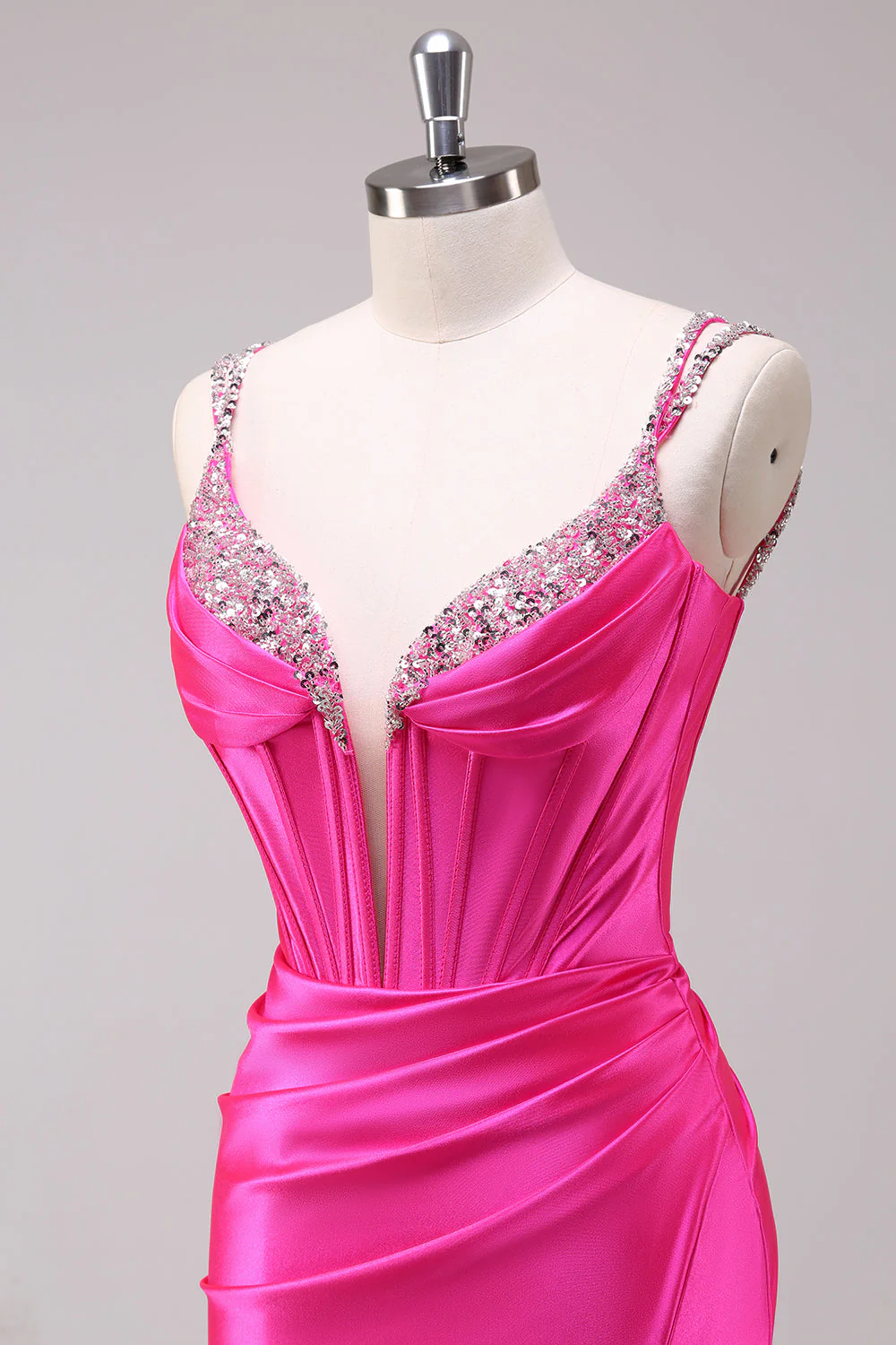 Mermaid Satin Spaghetti Straps Long Corset Prom Dress with Beading - Image 11