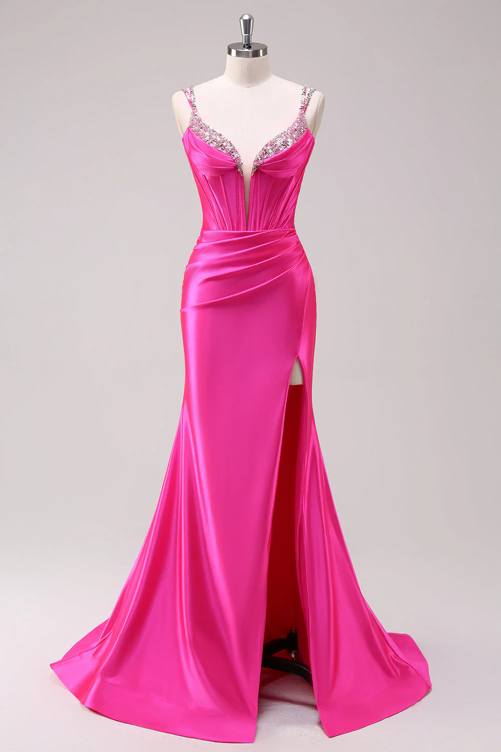 Mermaid Satin Spaghetti Straps Long Corset Prom Dress with Beading - Image 7