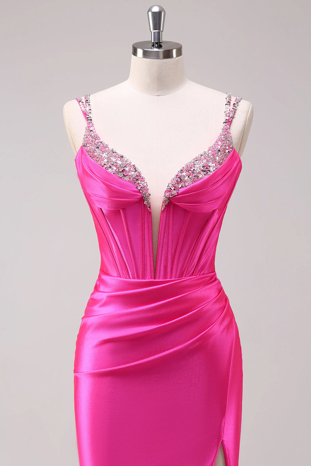 Mermaid Satin Spaghetti Straps Long Corset Prom Dress with Beading - Image 9