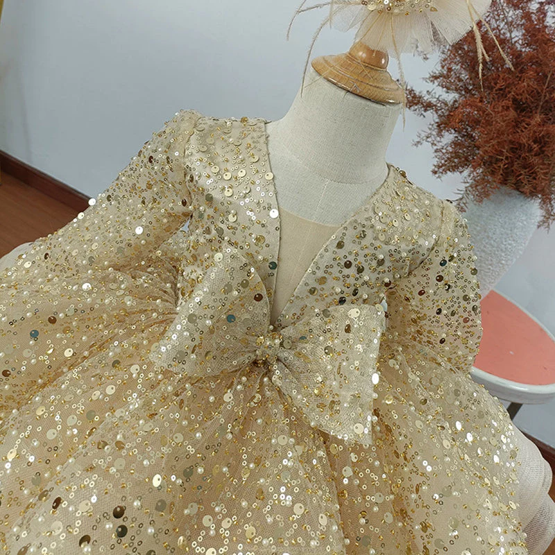 Girl First Communion Dress Toddler Sequin Fluffy Beauty Pageant Birthday Princess Dress - Image 4