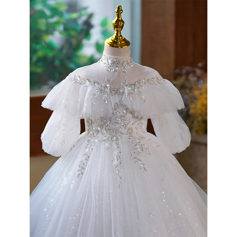 Girl White Sequins Dress Toddler Puffy Birthday Dress Baby Girl Communion Dress - Image 4