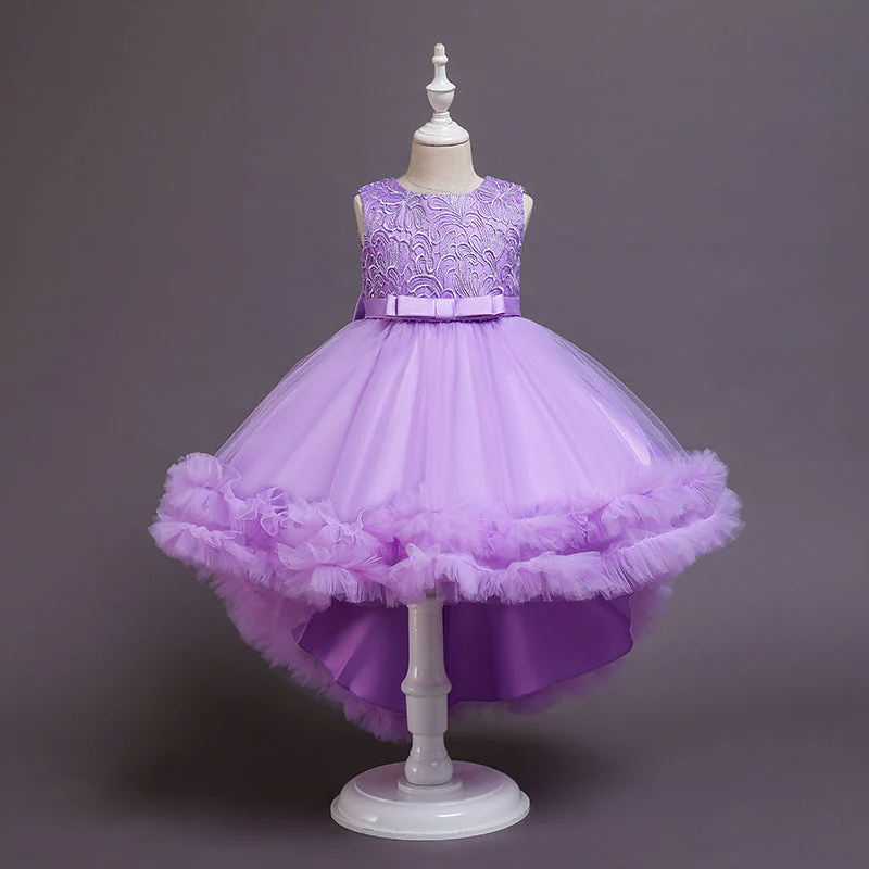 First Communion Dress Girl Round Neck Embroidered Puffy Pageant Princess Dress - Image 5
