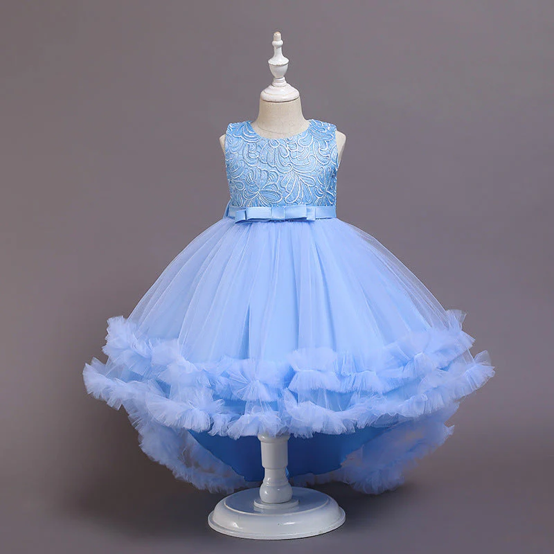 First Communion Dress Girl Round Neck Embroidered Puffy Pageant Princess Dress - Image 6