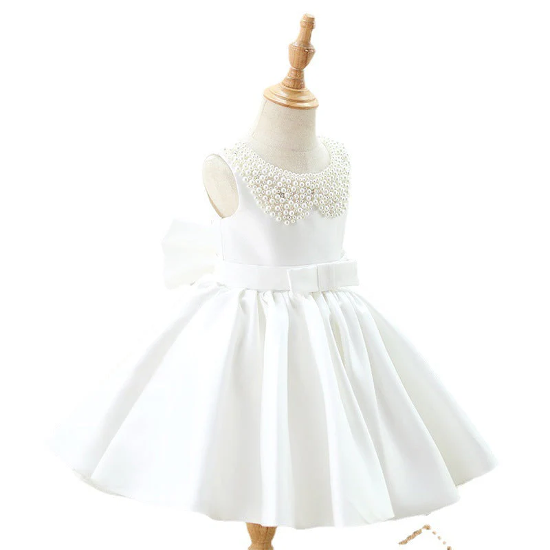 Toddler First Communion Dress Baby Girl Princess Party Dress White Bead Collar Flower Girl Dress - Image 5