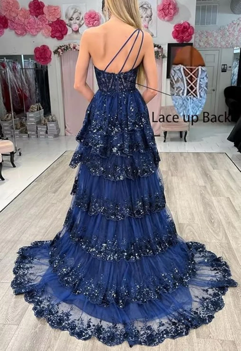 Glitter Ball Gown Tulle Layered Princess Graduation Dress Sweet Wedding Party Dress - Image 3