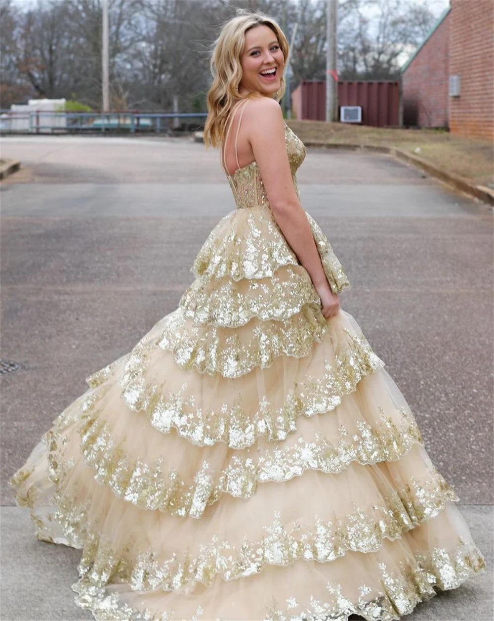 Glitter Ball Gown Tulle Layered Princess Graduation Dress Sweet Wedding Party Dress - Image 4