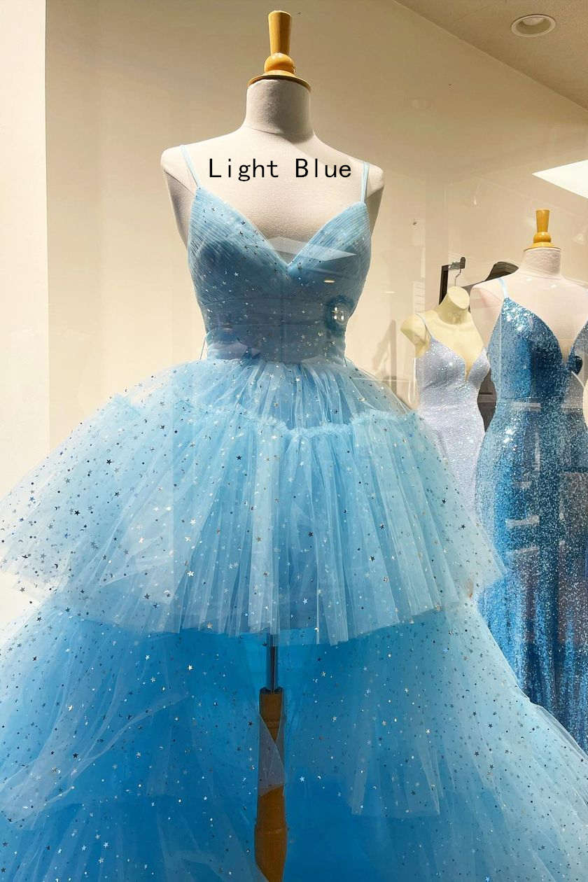 Glitter Hi-Low Lavender Tiered Tulle Prom Dress - Image 4