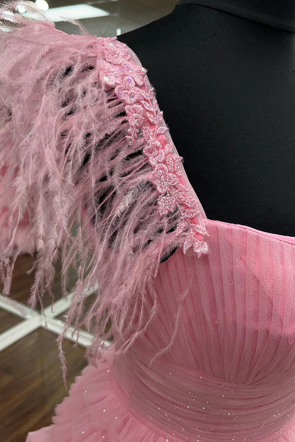 A-line Spaghetti Straps Glitter Tulle Prom Dress with Slit - Image 6