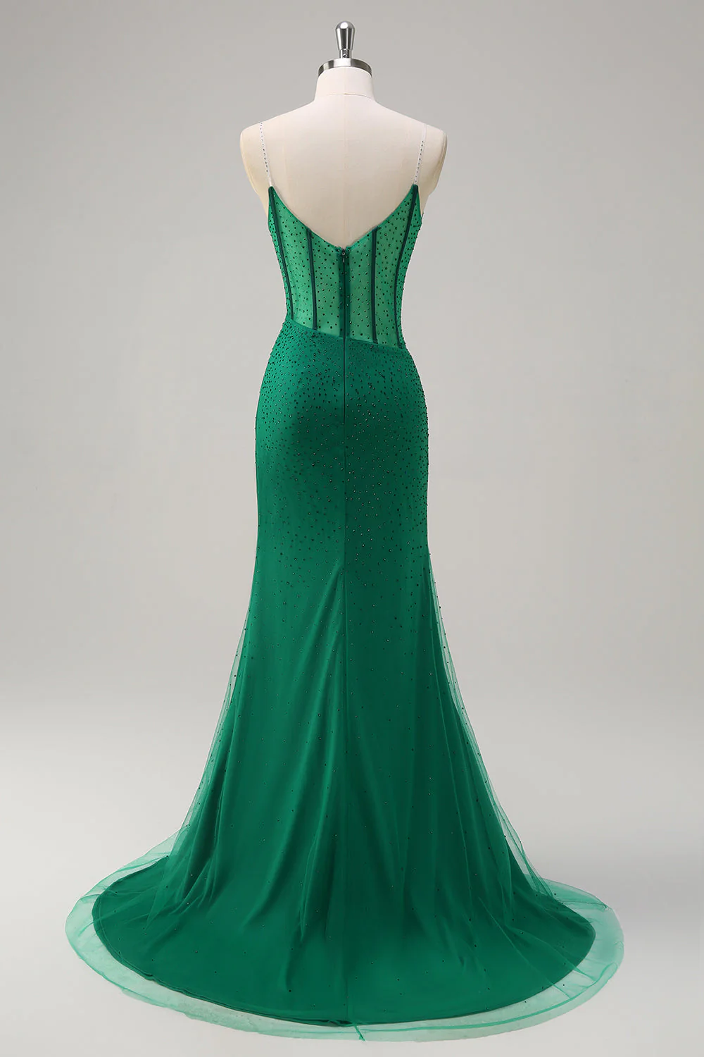 Glitter Royal Blue Spaghetti Straps Beaded Mermaid Long Corset Prom Dress with Slit - Image 27
