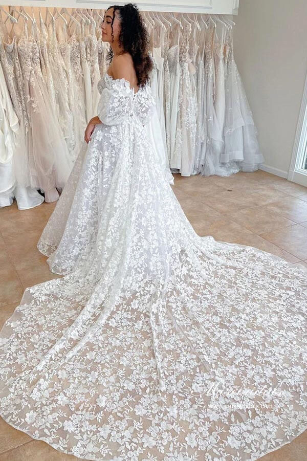 Gorgeous A-line Off-the-Shoulder Wedding Dresses With Lace Appliques - Image 2