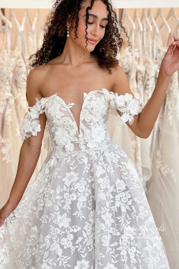 Gorgeous A-line Off-the-Shoulder Wedding Dresses With Lace Appliques - Image 3