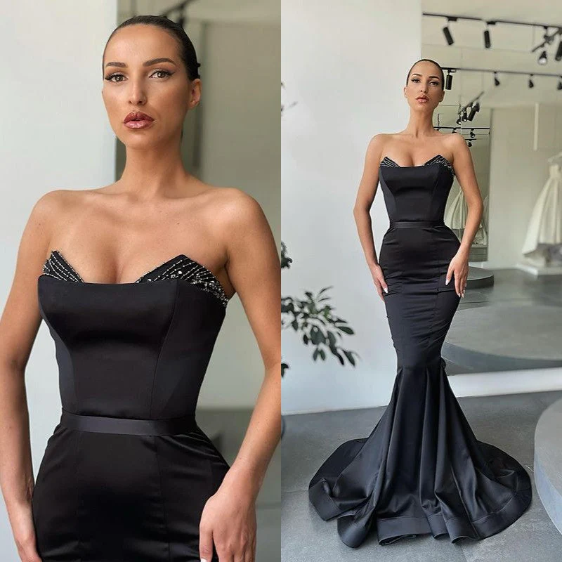 Modern Black Mermaid Long Ball Dresses Beadings - Image 3