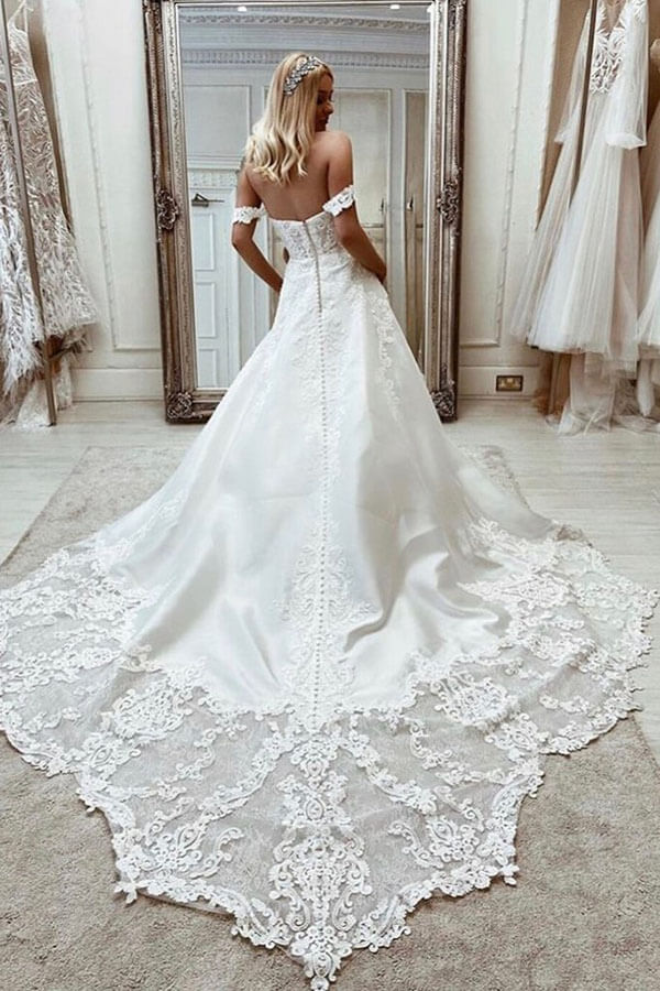 Gorgeous Satin A-line Sweetheart Wedding Dresses With Lace Appliques - Image 2
