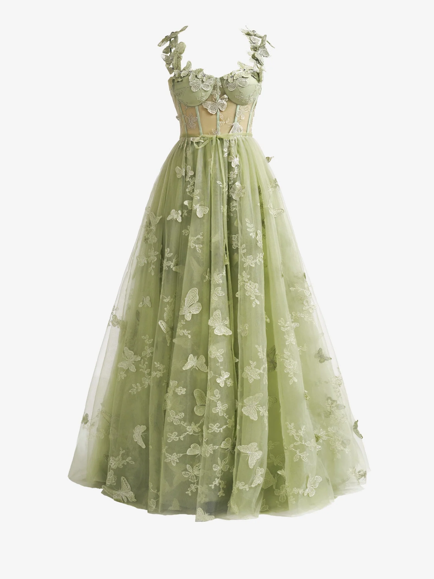 A-line Butterfly Lace Lilac Corset Prom Dress with Slit
