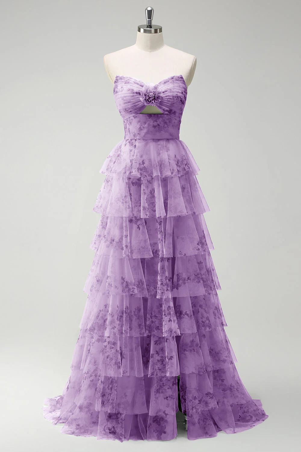 Green Floral A-Line Chiffon Tulle Long Prom Dress with Slit - Image 11