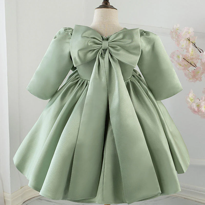 Baby Girl Dress Toddler Prom Communion Green Big Bow Princess Dress - Image 2