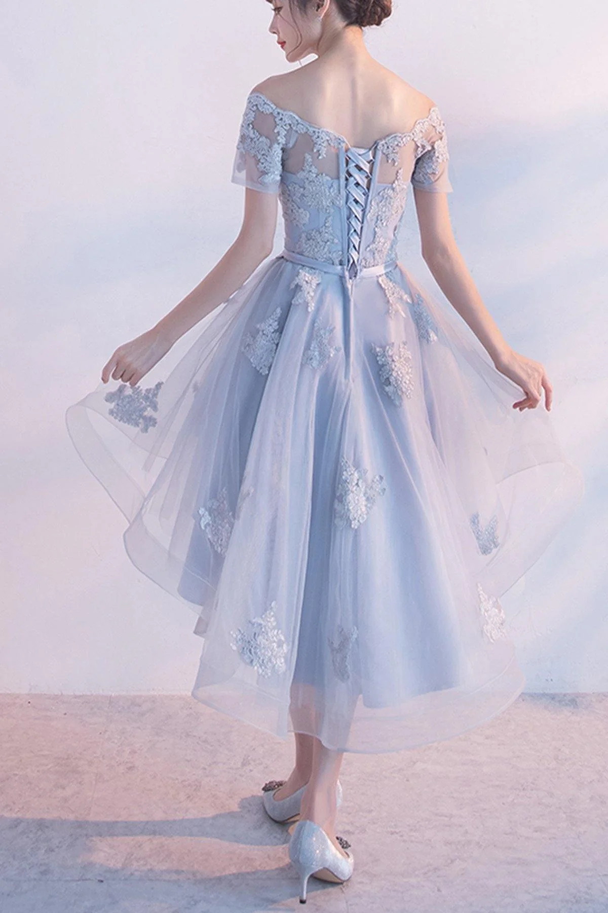High Low Homecoming Dress Off-the-shoulder Tulle Short Prom Dress PD355 - Image 2