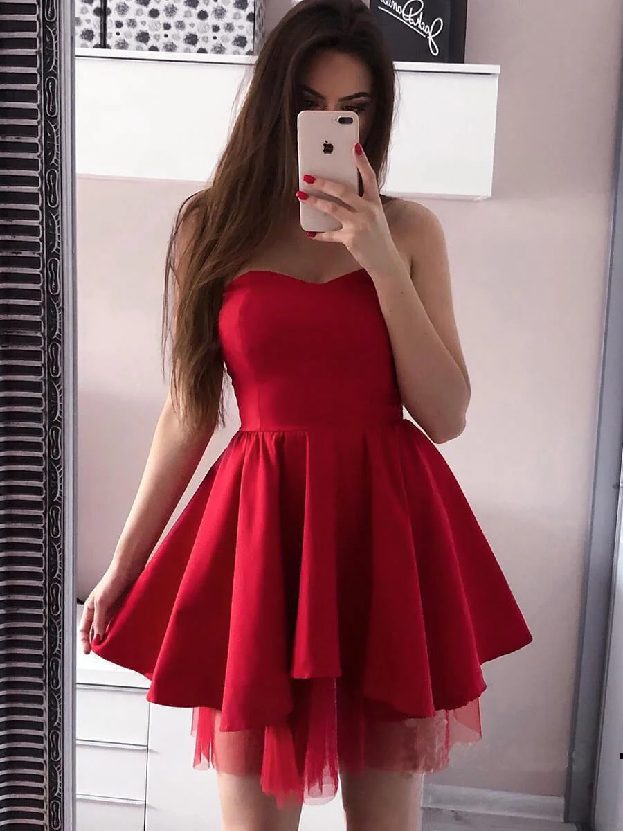 A-line Pink Sweetheart Satin Homecoming Dresses PD244 - Image 3