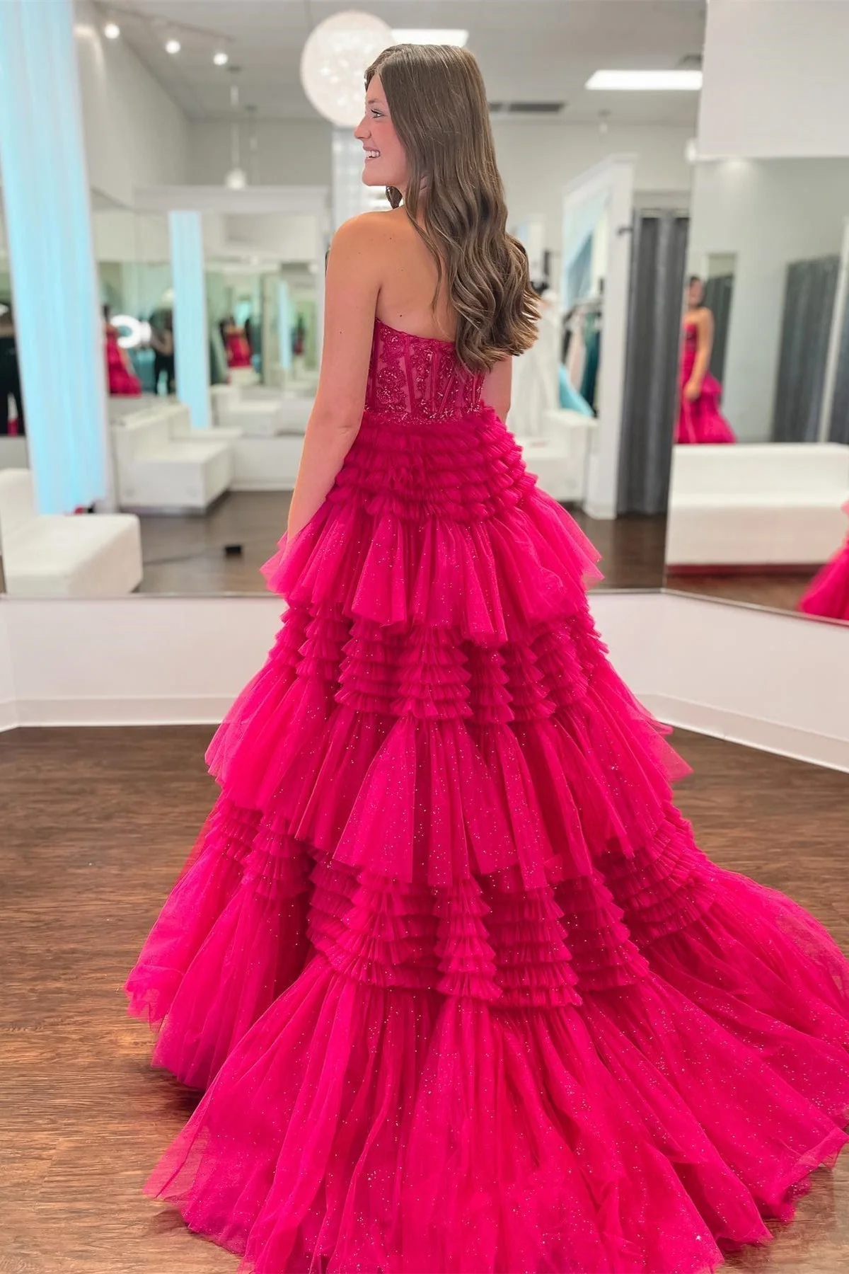 A-Line Sweetheart Tiered Tulle Prom Dress - Image 3